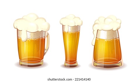 Set of Beer in glass and mug. Realistic vector.