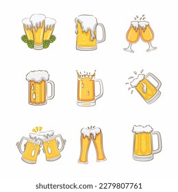 set of beer glass vector icon