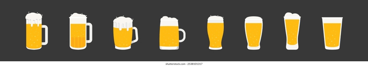 set of beer glass vector icon. Different beer glasses and mugs