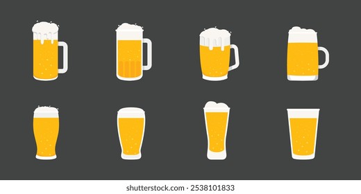 set of beer glass vector icon. Different beer glasses and mugs