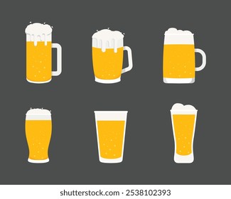 set of beer glass vector icon. Different beer glasses and mugs