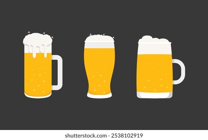 set of beer glass vector icon. Different beer glasses and mugs