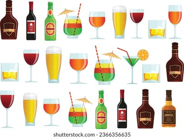 set of beer glasses, bottles, mugs vector design, beer mug vector set clipart