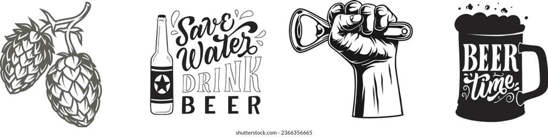 set of beer glasses, bottles, mugs vector design, beer mug vector set clipart