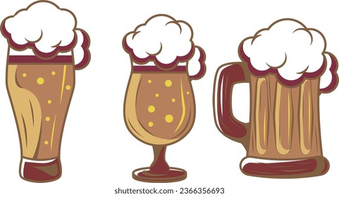 set of beer glasses, bottles, mugs vector design, beer mug vector set clipart