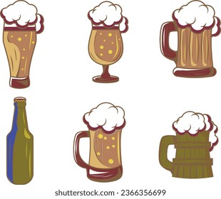 set of beer glasses, bottles, mugs vector design, beer mug vector set clipart