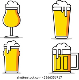 set of beer glasses, bottles, mugs vector design, beer mug vector set clipart