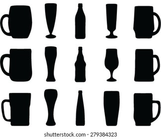 Set of beer glasses and beer bottles, vector, background, wallpaper