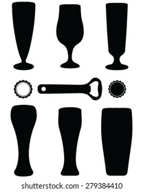 Set of beer glasses, cap and beer opener, vector, background, wallpaper