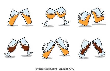 Set of beer glasses clashing each other Vector illustration