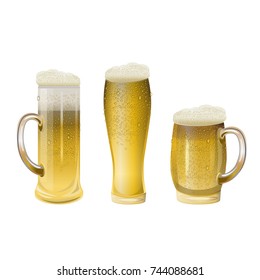 Set of beer glasses of different shapes. Vector illustration isolated on white background