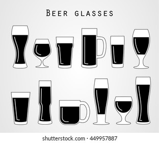 Set of beer glasses in flat style