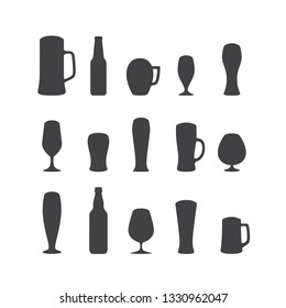 Set of beer glasses and beer mugs icons. Vector design elements