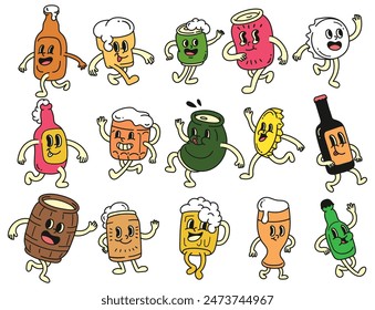 Set of Beer Groovy Cartoon Character