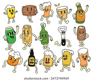 Set of Beer Groovy Cartoon Character