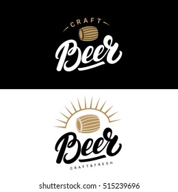 Set of beer hand written lettering logos, labels, badges for beer house, brewing company, pub, bar. Modern brush calligraphy and design elements. Vector illustration.