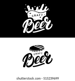 Set of beer hand written lettering logos, labels, badges for beer house, brewing company, pub, bar. Modern brush calligraphy and design elements. Vector illustration.