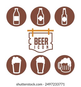 Set of beer icon sticker Alcoholic beverage Vector illustration