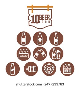 Set of beer icon sticker Alcoholic beverage Vector illustration