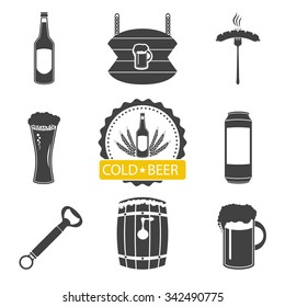 Set of beer icons. Black isolated on white background. Vector illustration.
