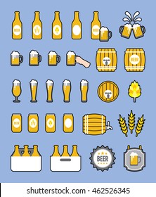 a set of beer icons in flat style