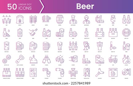 Set of beer icons. Gradient style icon bundle. Vector Illustration