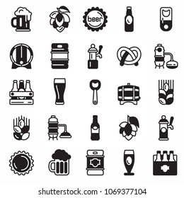 Set of beer icons isolated on white, for craft brewery. Vector illustration.