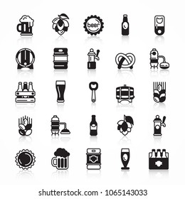 Set of beer icons with shadow isolated on white, for craft brewery. Vector illustration.