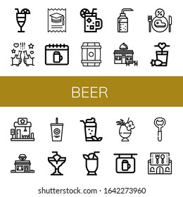 Set of beer icons. Such as Cocktail, Beer, College, Oktoberfest, Barrel, Alcohol, Restaurant, Soda, Bar, Bottle opener , beer icons
