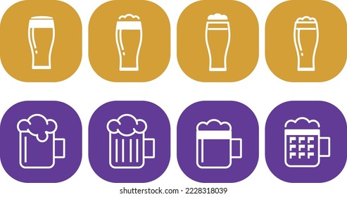 Set of beer icons with tall glass and beer mug