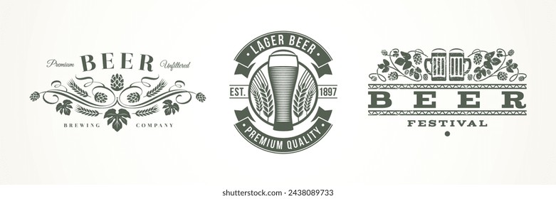 Conjunto de etiquetas y emblemas de cerveza. Ilustración vectorial.