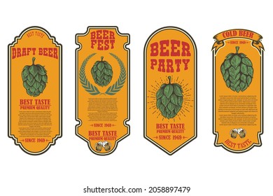Set of beer labels with illustrations of beer hop. Vector illustration
