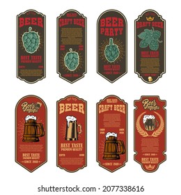 Set of beer labels with illustrations of beer mug and hop. Vector illustration