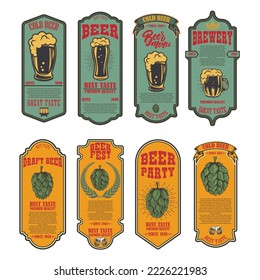 Set of beer labels with illustrations of beer mug and hop. Vector illustration