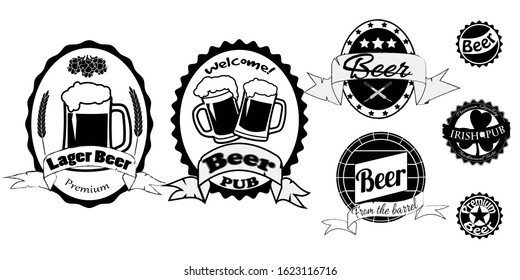 Set of beer labels isolated on white