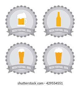 Set of beer labels with ribbons with text and different beer icons