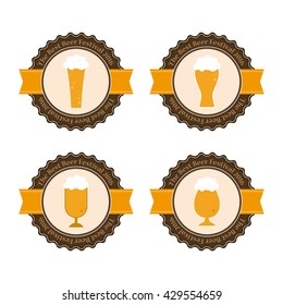 Set of beer labels with ribbons, text and different beer icons