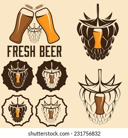 set of beer labels with spikes and hop 