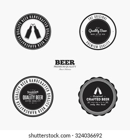 Set of beer labels with text and icons on a white background
