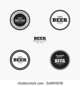 Set of beer labels with text and icons on a white background
