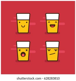 Set of Beer Line Icons Smiling Laughing Dead and Upset