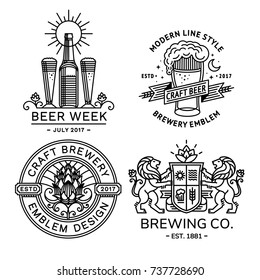 Definir logotipo da cerveja preto e branco - ilustração vetorial, emblema cervejaria design estilo moderno linha.