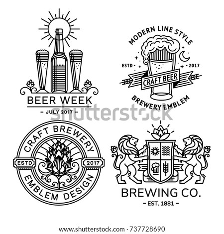 Set beer logo black and white - vector illustration, emblem brewery design modern line style.