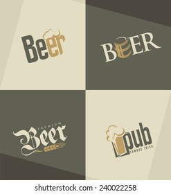 Set of beer logo design templates. Creative typography concepts for pub or tavern. Brewery labels collection.