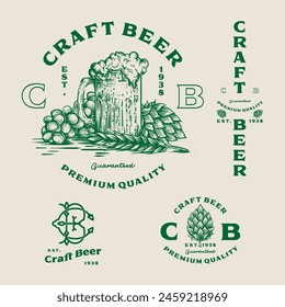 Conjunto de logotipo de cerveza - ilustración, diseño de cervecería emblema.