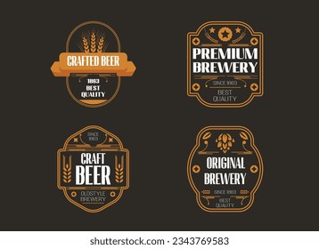 Set beer logo - vector illustration, emblem brewery design on black background