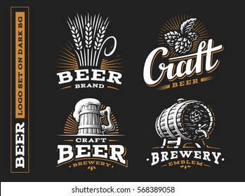 Set beer logo - vector illustration, emblem brewery design on black background.