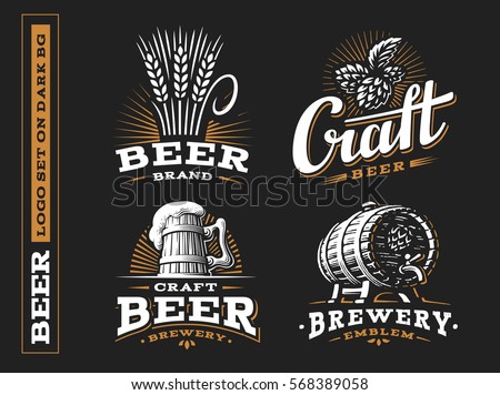 Set beer logo - vector illustration, emblem brewery design on black background.