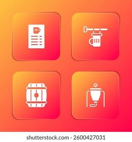 Set Beer menu, Signboard with glass of beer, Wooden barrel and brewing process icon. Vector