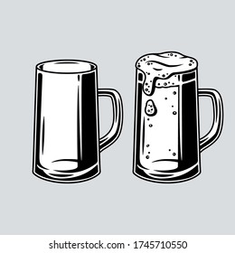 Set of beer mug with foam retro bar and pub menu. Tipes of glasses for bavarian october festival